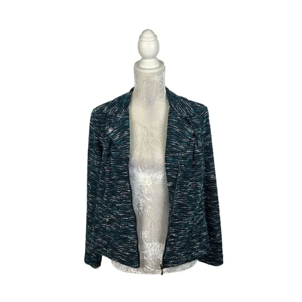 Christopher & Banks Marled Woven Motorcycle Jacket Textured Zip Front‎ Rocker S